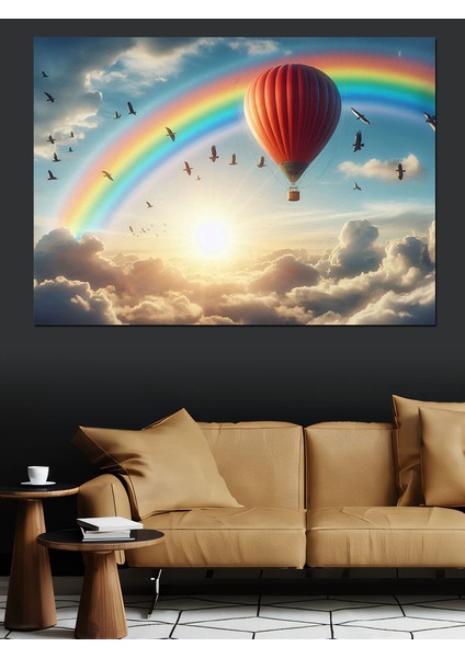 Uçan Balon ve Gökkuşağı Dekoratif Kanvas - Mdf Ahşap Tablo fırsatları