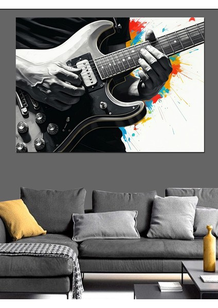 Elektro Gitar Dekoratif Kanvas - Mdf Ahşap Tablo