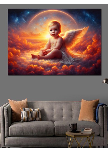 Bulutların Üstündeki Melek Çocuk Dekoratif Kanvas - Mdf Ahşap Tablo