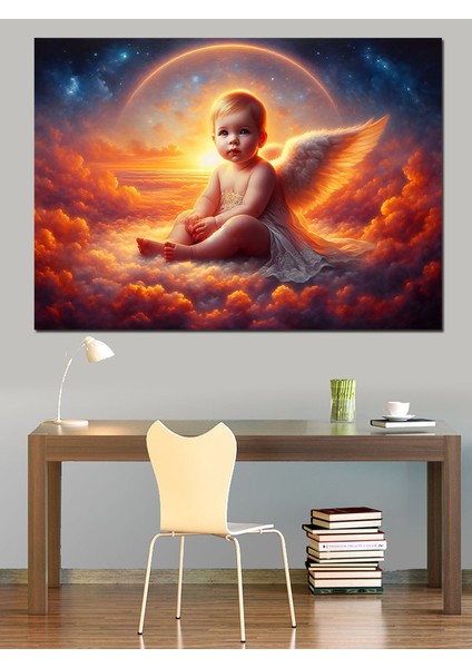 Bulutların Üstündeki Melek Çocuk Dekoratif Kanvas - Mdf Ahşap Tablo fiyatları