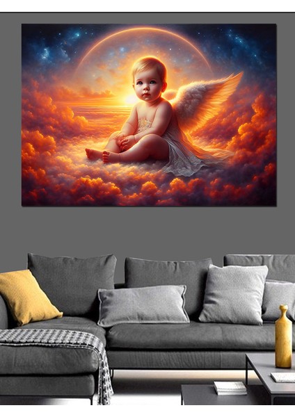 Bulutların Üstündeki Melek Çocuk Dekoratif Kanvas - Mdf Ahşap Tablo modelleri