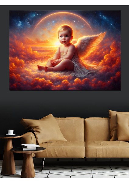 Bulutların Üstündeki Melek Çocuk Dekoratif Kanvas - Mdf Ahşap Tablo fırsatları