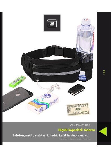 Su Geçirmez Spor Bel Çantası Unisex Bel Çantası Siyah (Yurt Dışından)