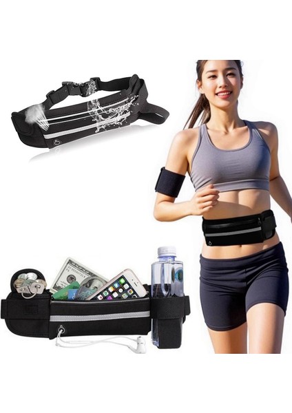 Su Geçirmez Spor Bel Çantası Unisex Bel Çantası Siyah (Yurt Dışından)