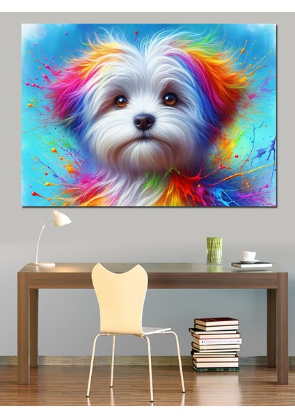 Renkli Tüylü Terrier Cinsi Köpek Dekoratif Kanvas - Mdf Ahşap Tablo