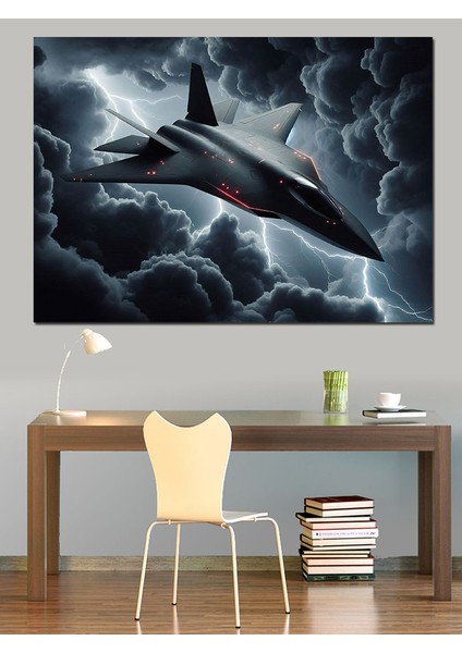 Fırtınalı Jet Uçağı Dekoratif Kanvas - Mdf Ahşap Tablo