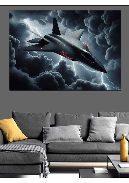 Fırtınalı Jet Uçağı Dekoratif Kanvas - Mdf Ahşap Tablo fiyatları