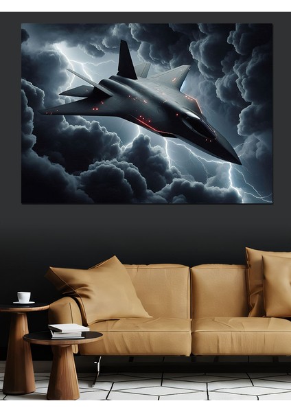 Fırtınalı Jet Uçağı Dekoratif Kanvas - Mdf Ahşap Tablo modelleri