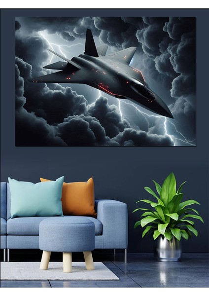 Fırtınalı Jet Uçağı Dekoratif Kanvas - Mdf Ahşap Tablo fırsatları