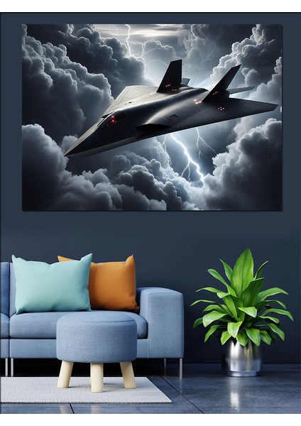 Bulutlarda Jet Uçağı Dekoratif Kanvas - Mdf Ahşap Tablo