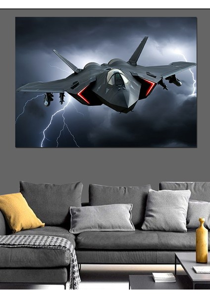 Fırtınadaki Jet Uçağı Dekoratif Kanvas - Mdf Ahşap Tablo