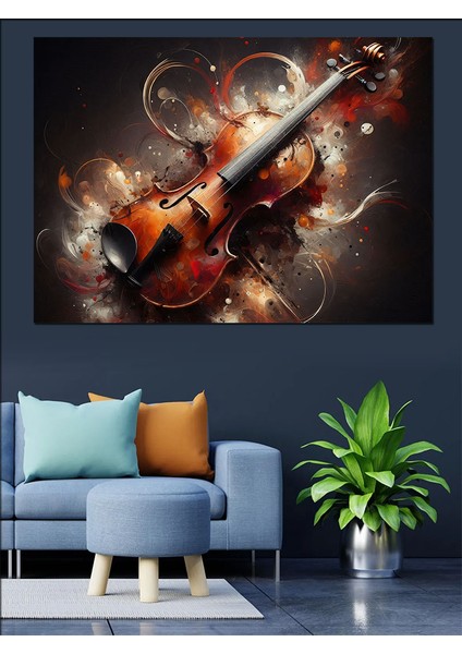 Soyut Keman Dekoratif Kanvas - Mdf Ahşap Tablo