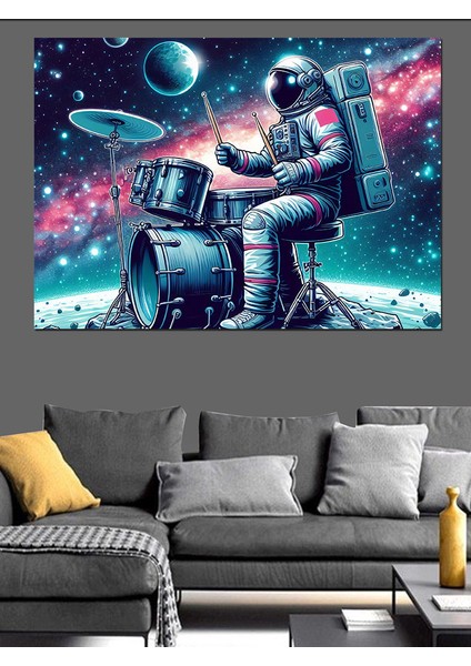 Astronot Davulcu Dekoratif Kanvas - Mdf Ahşap Tablo