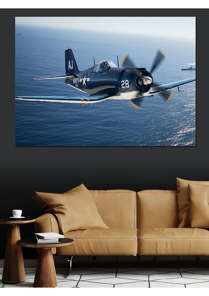 Deniz Üstü Savaş Uçağı Dekoratif Kanvas - Mdf Ahşap Tablo