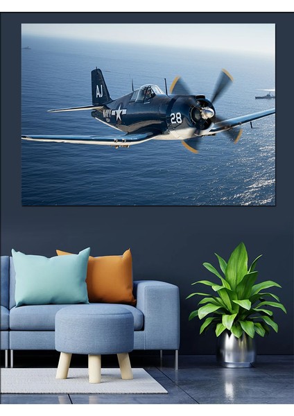 Deniz Üstü Savaş Uçağı Dekoratif Kanvas - Mdf Ahşap Tablo fiyatları