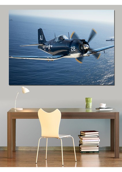 Deniz Üstü Savaş Uçağı Dekoratif Kanvas - Mdf Ahşap Tablo fırsatları