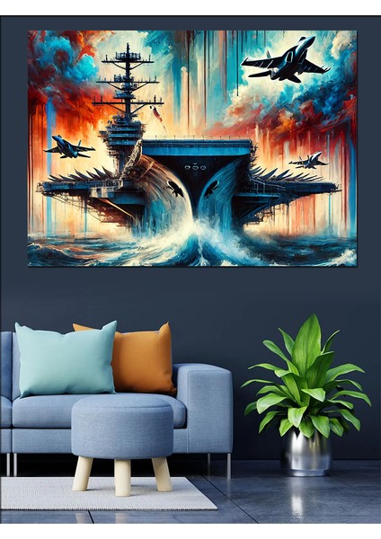Savaş Uçağı Gemi Konsepti Dekoratif Kanvas - Mdf Ahşap Tablo fiyatları