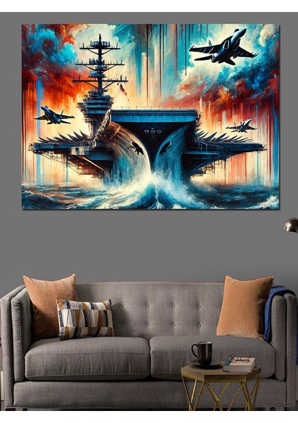Savaş Uçağı Gemi Konsepti Dekoratif Kanvas - Mdf Ahşap Tablo modelleri
