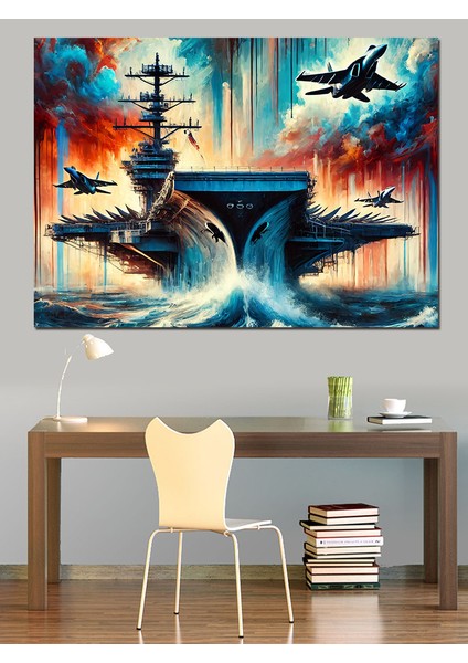 Savaş Uçağı Gemi Konsepti Dekoratif Kanvas - Mdf Ahşap Tablo fırsatları