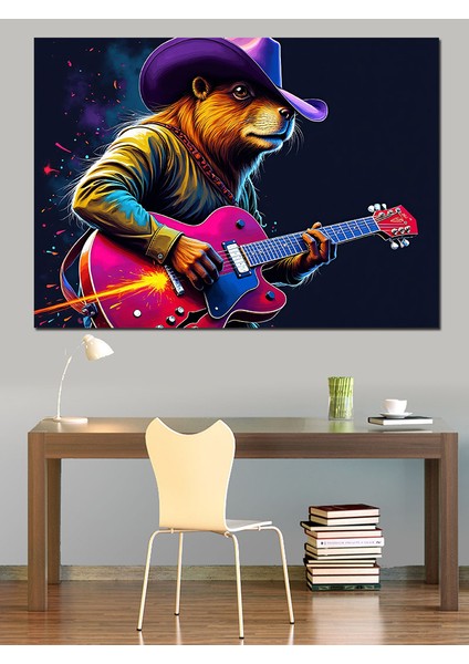 Gitar Çalan Ayı Dekoratif Kanvas - Mdf Ahşap Tablo modelleri