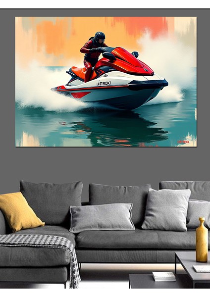 Deniz Üzerinde Jet Ski Dekoratif Kanvas - Mdf Ahşap Tablo