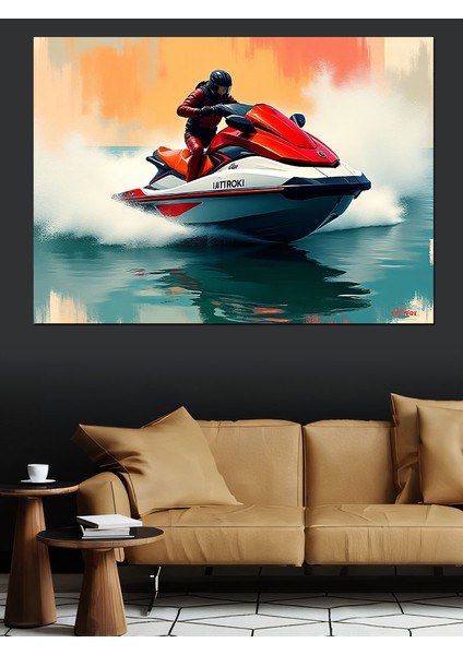 Deniz Üzerinde Jet Ski Dekoratif Kanvas - Mdf Ahşap Tablo fiyatları