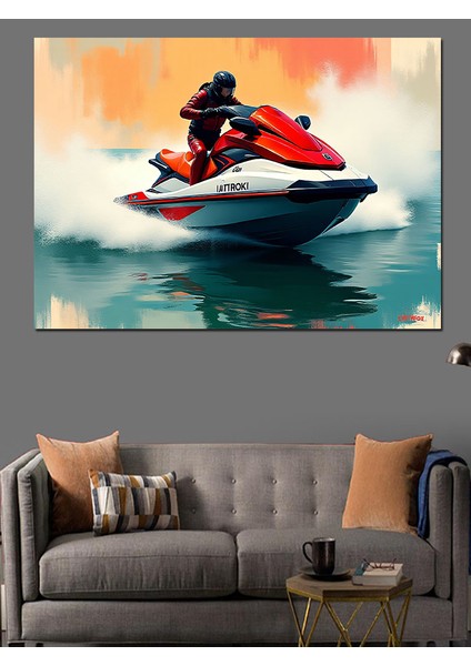 Deniz Üzerinde Jet Ski Dekoratif Kanvas - Mdf Ahşap Tablo fırsatları