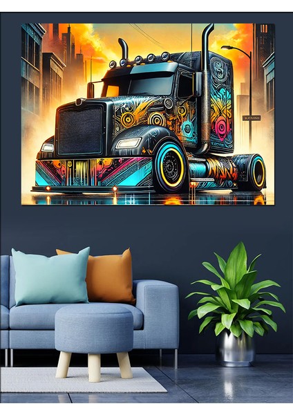 Sanatsal Renkli Tır Dekoratif Kanvas - Mdf Ahşap Tablo fiyatları