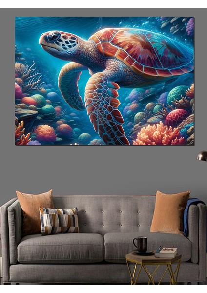 Deniz Kaplumbağası Dekoratif Kanvas - Mdf Ahşap Tablo