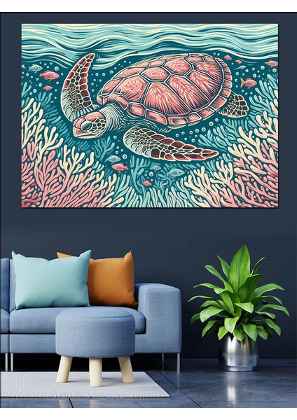 Renkli Deniz Kaplumbağası Dekoratif Kanvas - Mdf Ahşap Tablo fiyatları