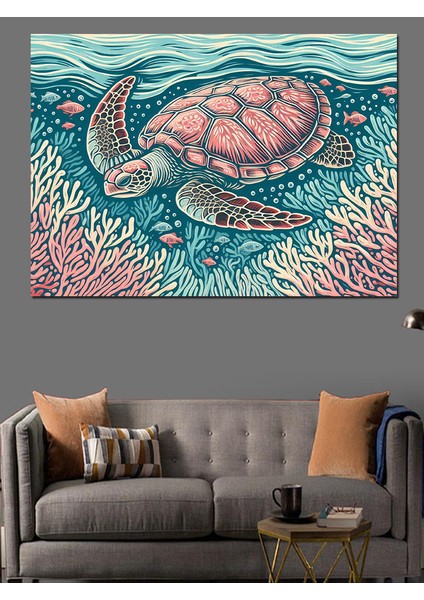 Renkli Deniz Kaplumbağası Dekoratif Kanvas - Mdf Ahşap Tablo modelleri