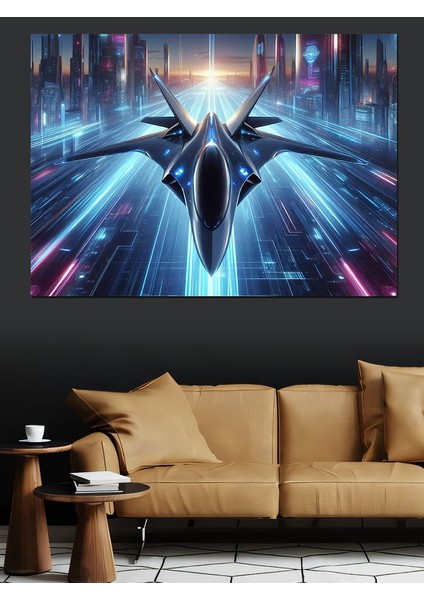 Fütüristik Jet Uçağı Dekoratif Kanvas - Mdf Ahşap Tablo fiyatları