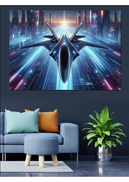 Fütüristik Jet Uçağı Dekoratif Kanvas - Mdf Ahşap Tablo modelleri