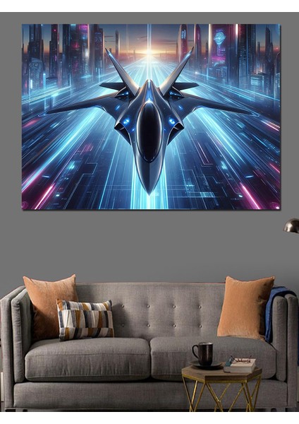 Fütüristik Jet Uçağı Dekoratif Kanvas - Mdf Ahşap Tablo fırsatları