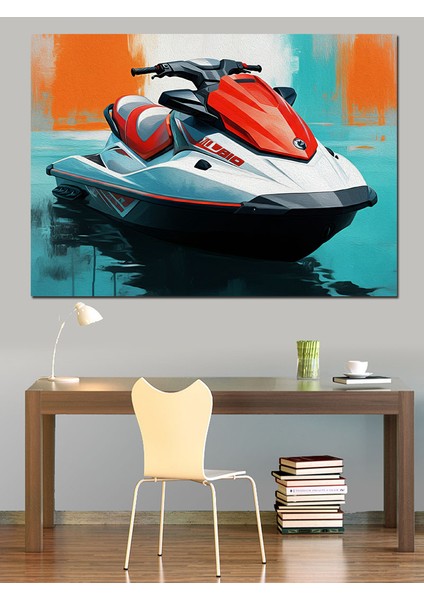 Kırmızı Jet Ski Aksiyonu Dekoratif Kanvas - Mdf Ahşap Tablo