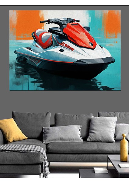 Kırmızı Jet Ski Aksiyonu Dekoratif Kanvas - Mdf Ahşap Tablo fiyatları