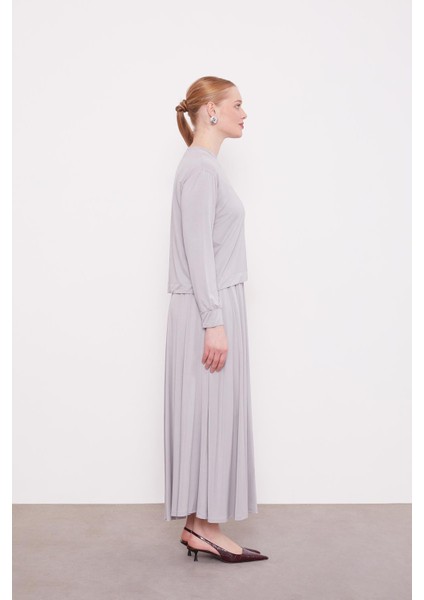 Gri Omuz Düğme Detaylı Etek Takım indirimleri