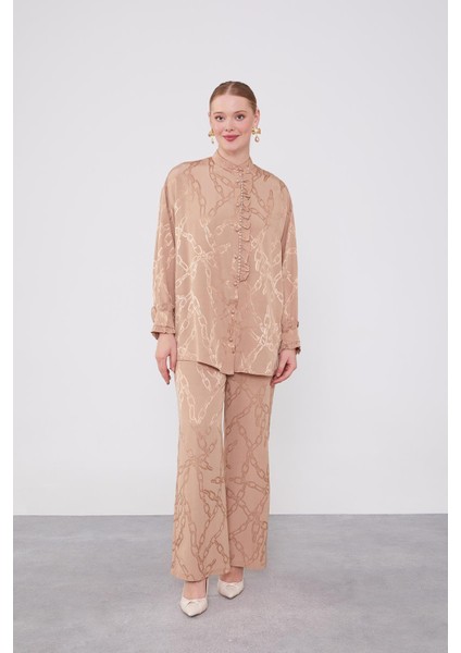 Camel Fırfır Düğme Detaylı Zncir Desen Ikili Takım