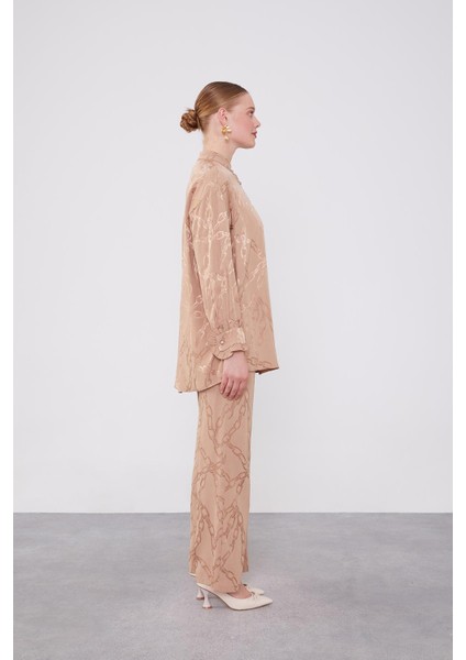 Camel Fırfır Düğme Detaylı Zncir Desen Ikili Takım