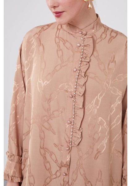 Camel Fırfır Düğme Detaylı Zncir Desen Ikili Takım