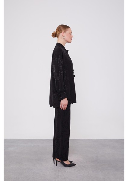 Siyah Fırfır Düğme Detaylı Zncir Desen Ikili Takım modelleri