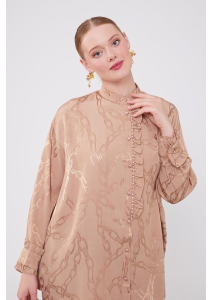 Camel Fırfır Düğme Detaylı Zncir Desen Ikili Takım modelleri