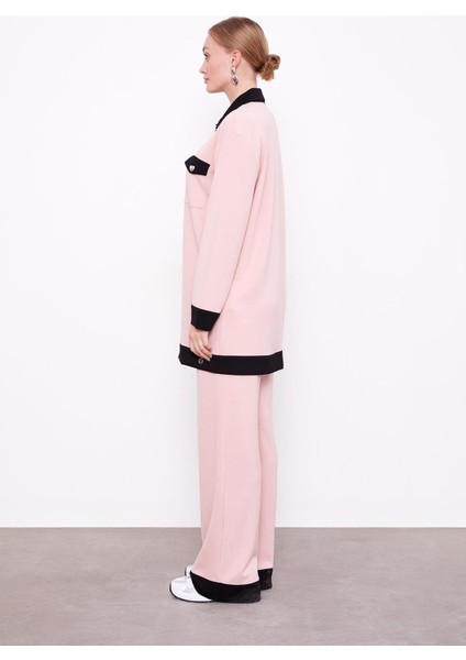 Pudra-Siyah Düğme Detaylı Pantolon Takım modelleri