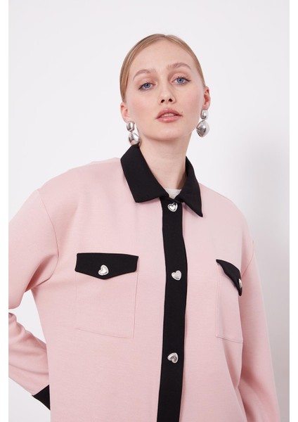 Pudra-Siyah Düğme Detaylı Pantolon Takım indirimleri