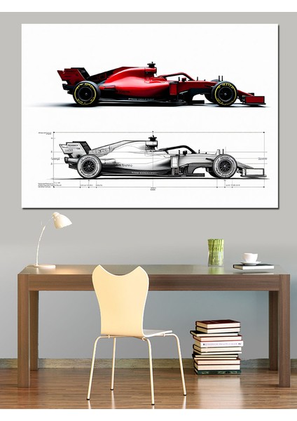 Kırmızı Formula 1 Araç Tasarımı Dekoratif Kanvas - Mdf Ahşap Tablo