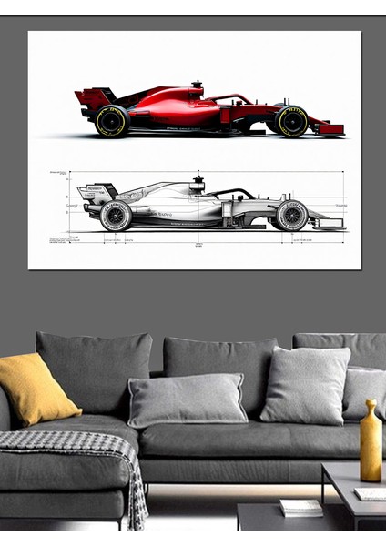 Kırmızı Formula 1 Araç Tasarımı Dekoratif Kanvas - Mdf Ahşap Tablo