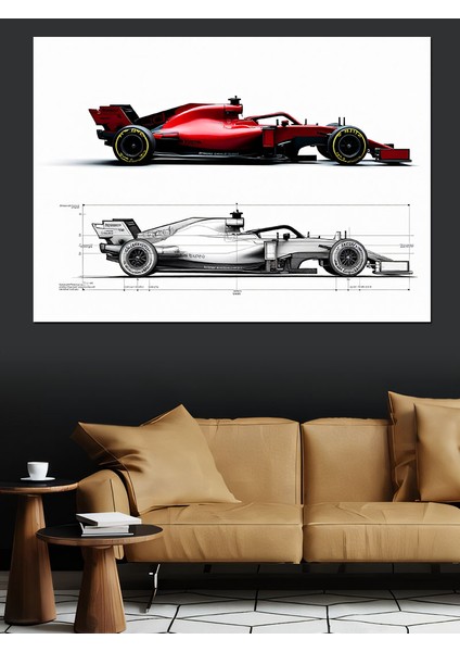 Kırmızı Formula 1 Araç Tasarımı Dekoratif Kanvas - Mdf Ahşap Tablo