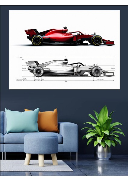 Kırmızı Formula 1 Araç Tasarımı Dekoratif Kanvas - Mdf Ahşap Tablo