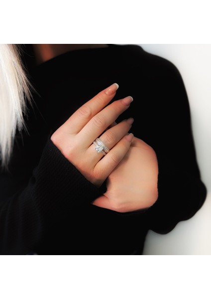 Çiftli Set Safir Zircon Gümüş Alyans