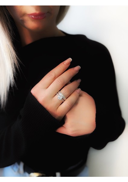 Çiftli Set Safir Zircon Gümüş Alyans